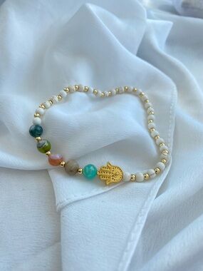 Gold Hamsa Multi-Color Beaded Bracelet - Women Jewelry